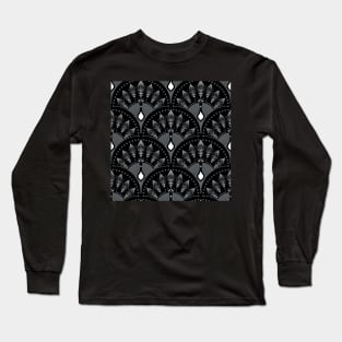 Black and White Peacock Scales Long Sleeve T-Shirt